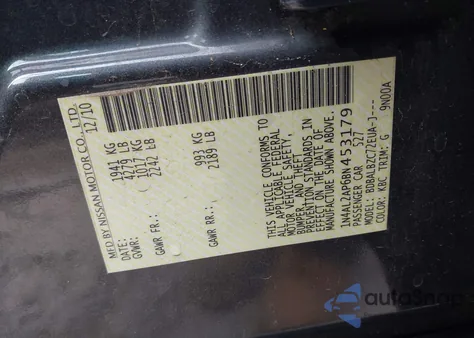 2011 Nissan Altima 2.5 S z USA, uszkodzony, nr VIN 1N4AL2AP6BN453179